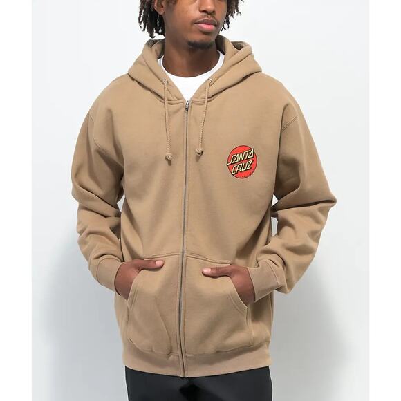Santa Cruz Skateboards Hoodie Unisex Adult S Tan Zip Up Classic Dot Logo Pocket - Picture 2 of 10